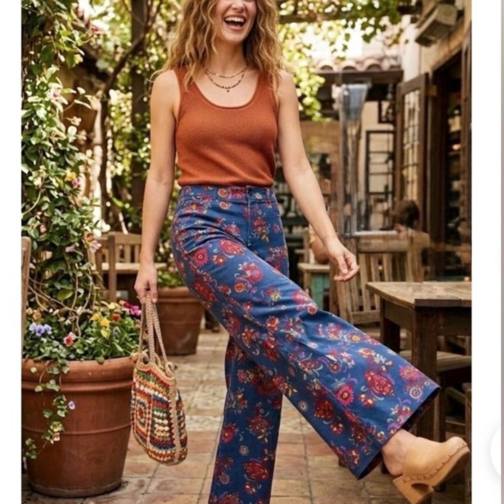 ModCloth NWT Floral High Waisted Wide Leg Corduroy Pants - Picture 7 of 7